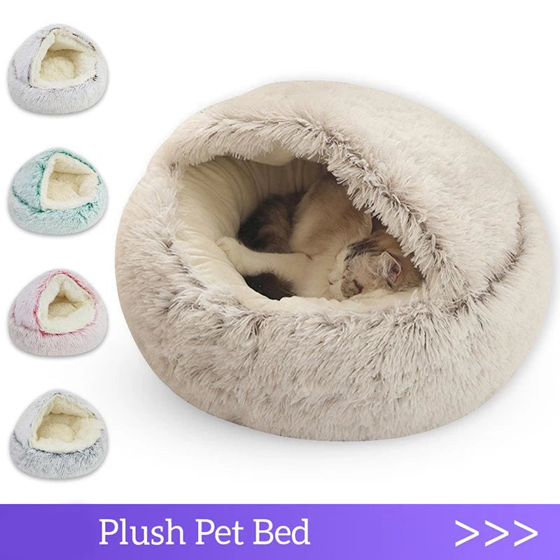 Warm Soft Plush Pet Bed with Cover Round