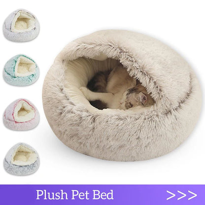 Warm Soft Plush Pet Bed with Cover Round