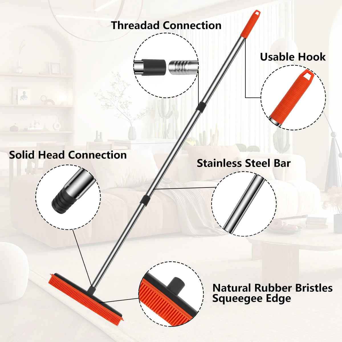 Pet Hair Removal Rubber Broom