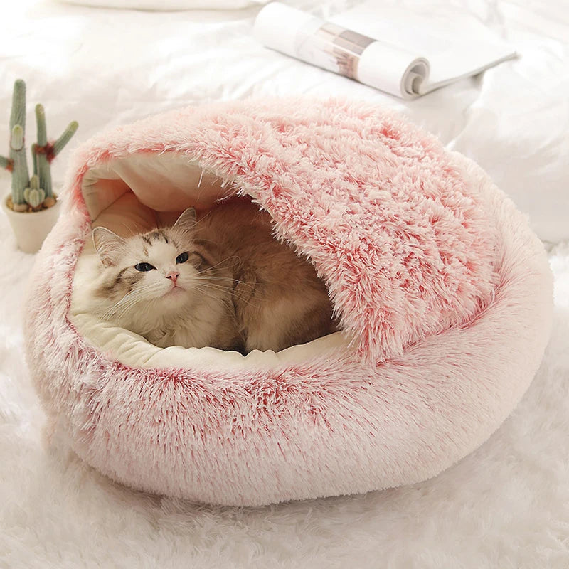 Warm Soft Plush Pet Bed with Cover Round